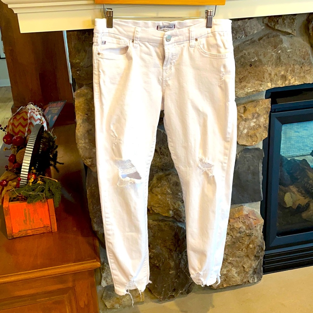 Dear John distressed white ankle jeans